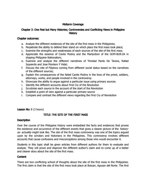 Lesson 1 THE SITE OF First MASS in the Philippines .